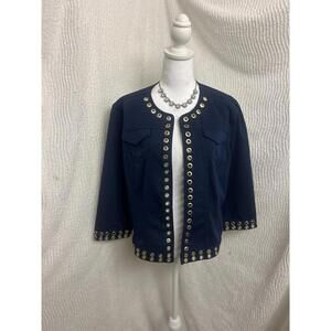 Linea Domani Navy Grommet Jacket Women’s XL Modern Chic Statement Piece